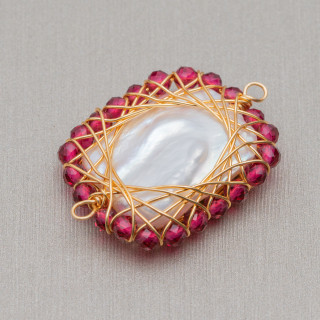 Component Of Freshwater Pearls With Intertwined Diamond Cut Stones 2pcs 24x30mm