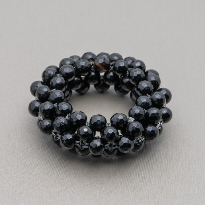 Componente Di Pietre Dure Intrecciato Tondo Forato 50mm 1pz Nero