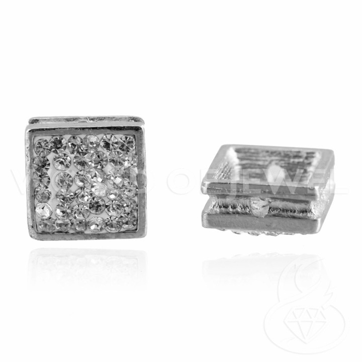 Entretoise Laiton Et Strass Avec Trou Traversant Carré 12mm 30pcs
