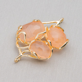 Bronze Intermediate Component With Cat's Eye 3 Stones 32x50mm