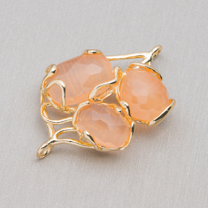 Bronze Intermediate Component With Cat's Eye 3 Stones 32x50mm