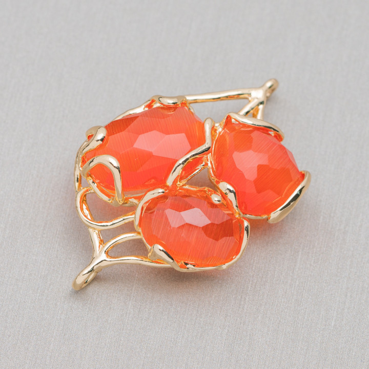 Componente Intermedio Bronce Con Ojo De Gato 3 Piedras 32x50mm Naranja