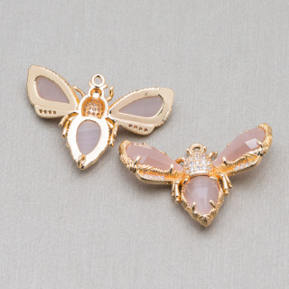 Bronze Intermediate Component With Cat's Eye Bee 32x20mm 4pcs Powder