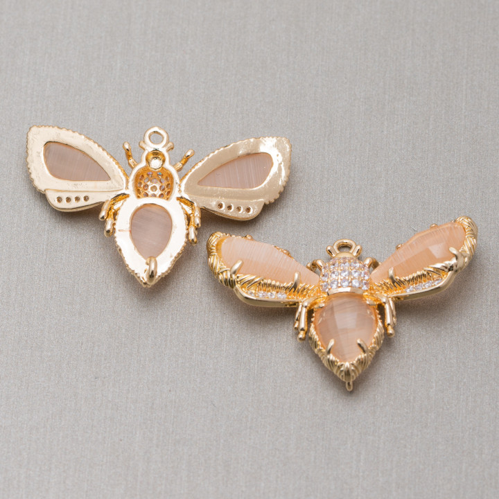 Bronze-Zwischenkomponente mit Cat Eye Bee 32 x 20 mm 4 Stück Pfirsich