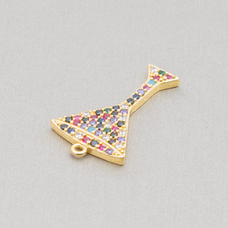 Bronze Pendant Component With Multicolor Zircons Pavè Chalice With A Ring 14x25mm 8pcs