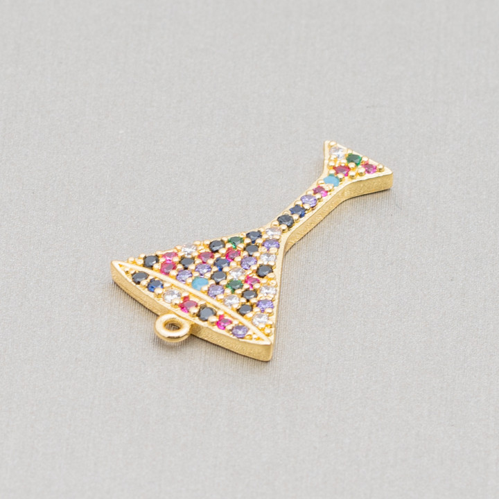 Componente Pendente Di Bronzo Con Zirconi Multicolor Pavè Calice Con Un Anellino 14x25mm 8pz