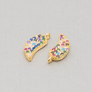 Bronze Pendant Component With Multicolor Zircons Pavè Feather With A Ring 05x14mm 25pcs