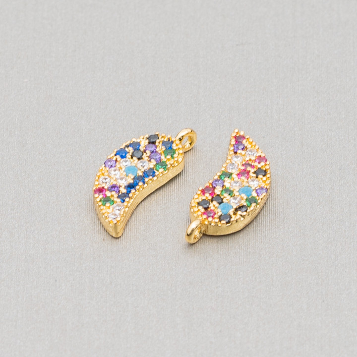 Bronze Pendant Component With Multicolor Zircons Pavè Feather With A Ring 05x14mm 25pcs