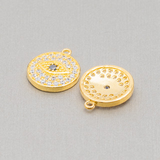 Componente Pendente Di Ottone Con Zirconi Occhio Di Fatima 12mm 8pz Dorato