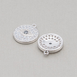 Componente Pendente Di Ottone Con Zirconi Occhio Di Fatima 12mm 8pz Rodiato