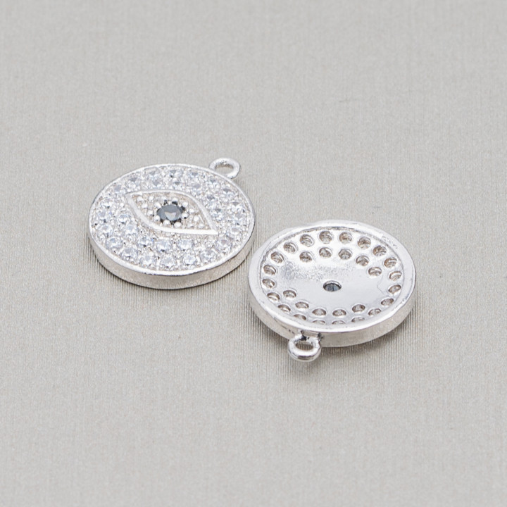 Composant Pendentif Laiton Avec Zircons Oeil De Fatima 12mm 8pcs Plaqué Rhodium