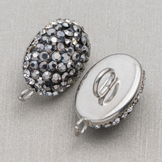 Messingkomponenten mit Markasit Strass Oval 11x17 5 Paar Rhodium