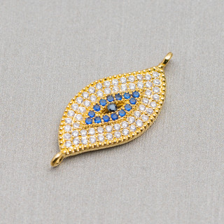 Brass Components With Zircons 6 Leaf 10x20mm 4pcs Golden