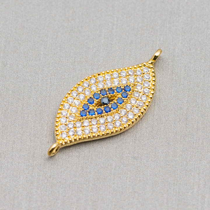 Brass Components With Zircons 6 Leaf 10x20mm 4pcs Golden