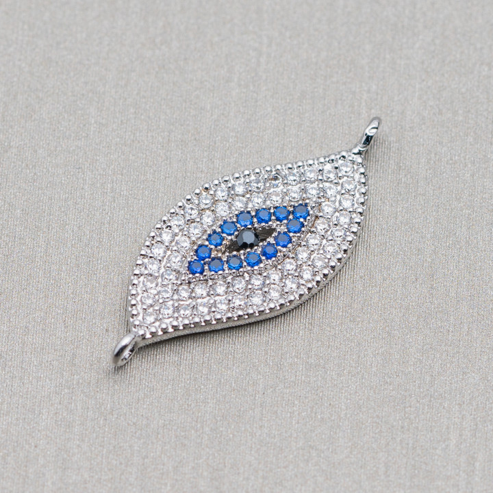 Brass Components With Zircons 6 Leaf 10x20mm 4pcs Rhodium Plated