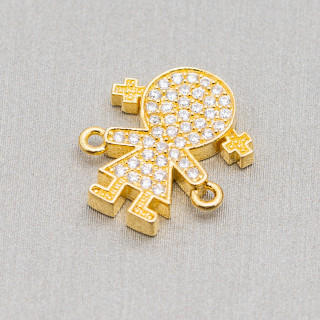 Componenti Di Ottone Con Zirconi Bambina 12,5x14,5mm 10pz Dorato