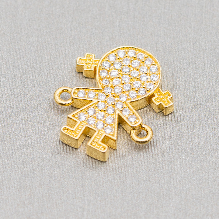 Brass Components With Zircons Girls 12.5x14.5mm 10pcs Golden