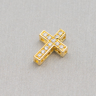 Brass Components With Zircons Cross 10x13mm 20pcs Golden