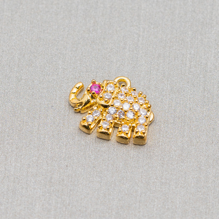 Messingkomponenten mit Zirkonen Elefant 12x09mm 10St Golden