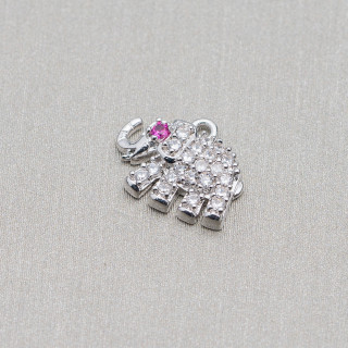 Brass Components With Zircons Elephant 12x09mm 10pcs Rhodium Plated