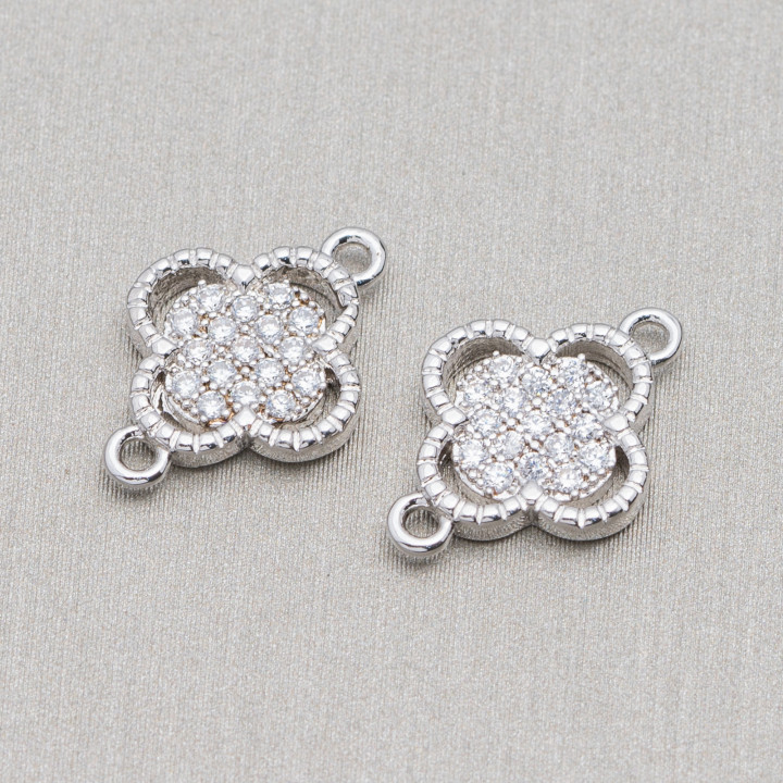 Brass Components With Zircons Flower 10mm 10pcs Rhodium Plated