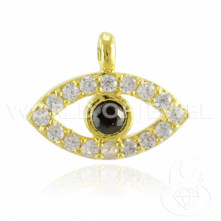 Messingkomponenten mit türkischem Auge, Zirkonia, 7,5 x 10 mm, 10 Stück, golden