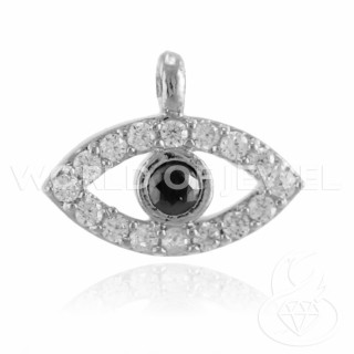 Messingkomponenten mit Zirkonia, Türkisches Auge, 7,5 x 10 mm, 10 Stück, rhodiniert