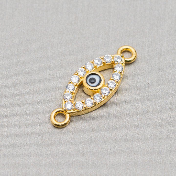 Brass Components With Zircons Turkish Eye 7.5x15mm 10pcs Golden