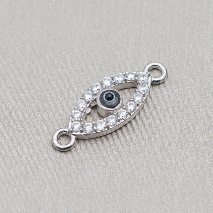 Brass Components With Zircons Turkish Eye 7.5x15mm 10pcs Rhodium Plated