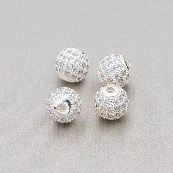 Brass Components With Zircons Ball Sphere 06mm 10pcs Silvered With White Zircons