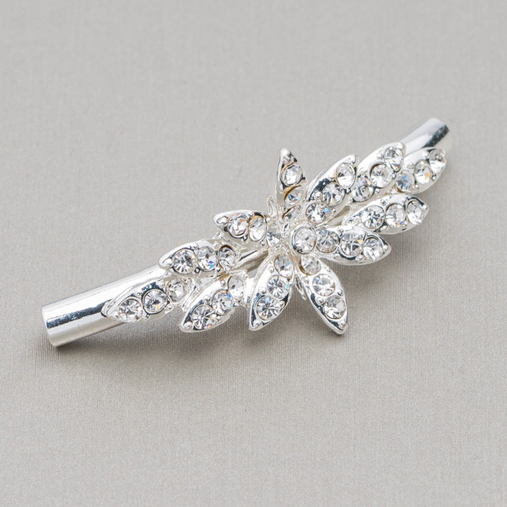 Composants Laiton Tube Avec Fleurs et Strass 45mm 16pcs Argent