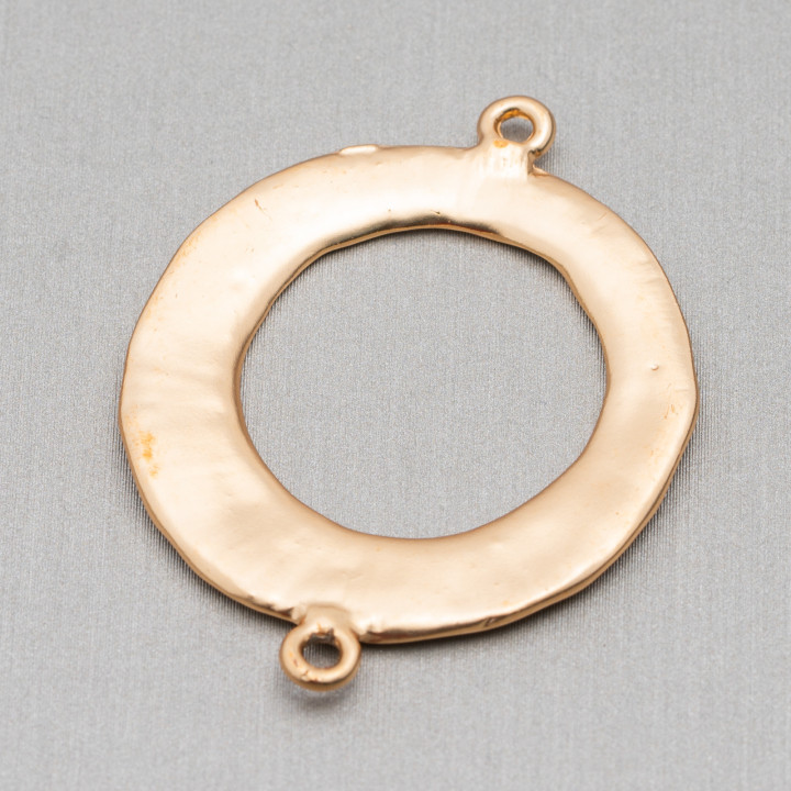 Zamak-Komponenten mit 2 Ringen, perforierter Kreis, 31 x 40 mm, 30 Stück, goldener Satin