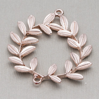 Zamak Components With 2 Rings Laurel Wreath 40x44mm 16pcs Light Rose Gold