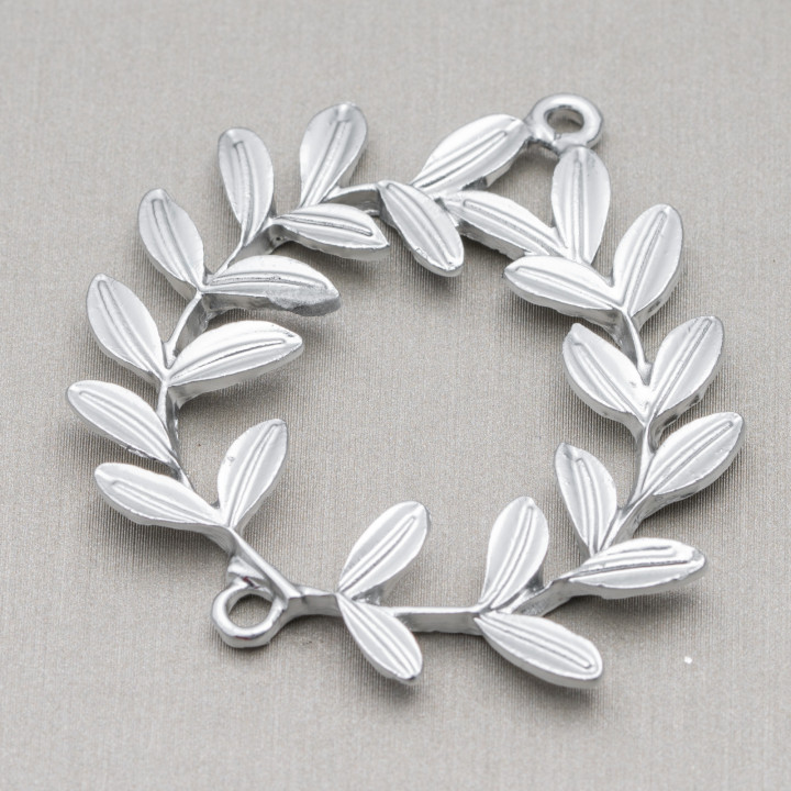 Zamak Components With 2 Rings Laurel Sreath 40x44mm 16 τμχ Ασημί