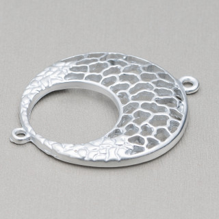 Zamak-Komponenten mit 2 Ringen, kreolisch, rund, perforiert, 32 x 39 mm, 26 Stück, Silber