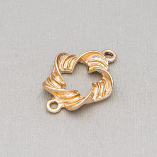 Zamak Components With 2 Rings Corrugated Perforated Flower 18x26mm 45pcs Light Golden