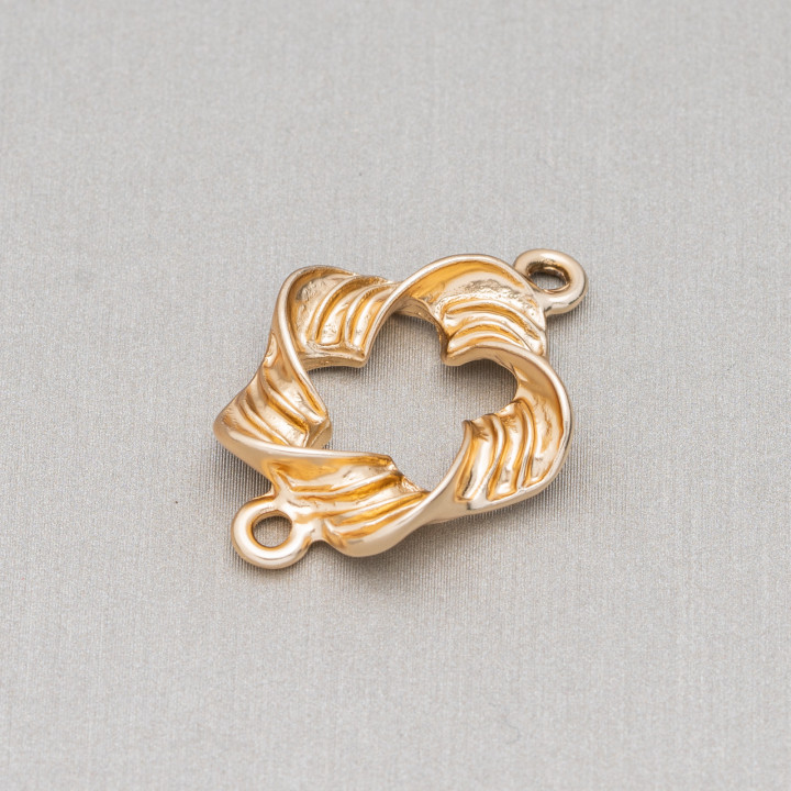 Zamak Components With 2 Rings Corrugated Perforated Flower 18x26mm 45pcs Light Golden