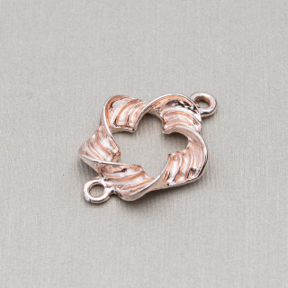 Zamak Components With 2 Rings κυματιστό διάτρητο λουλούδι 18x26mm 45τμχ Ανοιχτό ροζ χρυσό