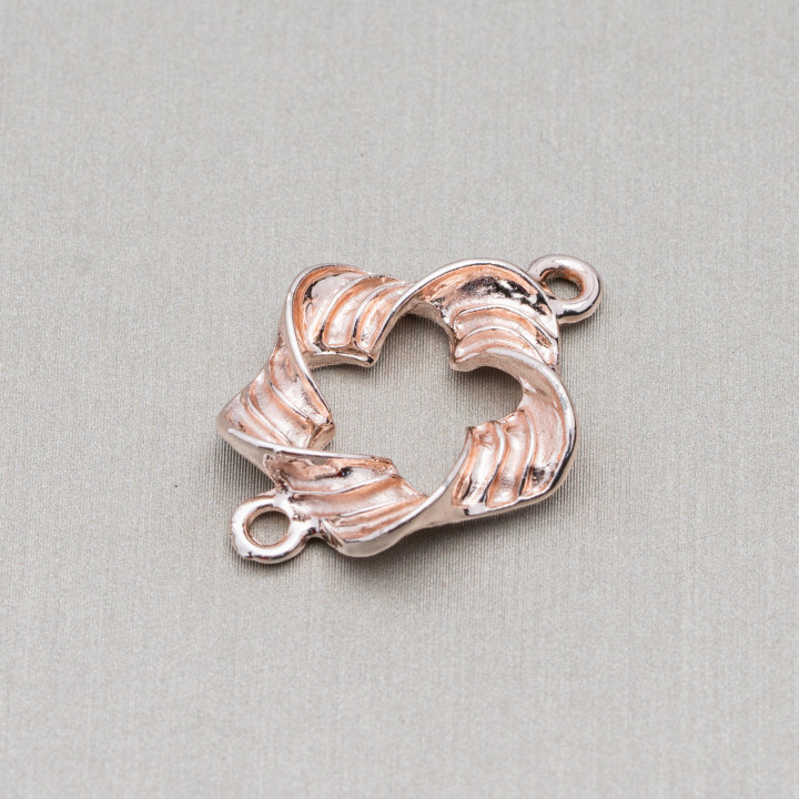 Zamak-Komponenten mit 2 Ringen, perforierte Blume, gewellt, 18 x 26 mm, 45 Stück, helles Roségold