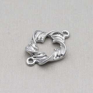Componenti Di Zama A 2 Anellini Fiore Forato Ondulato 18x26mm 45pz Silver