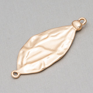 Zamak Components With 2 Rings Wrought Leaf 20x47mm 30pcs Satin Golden