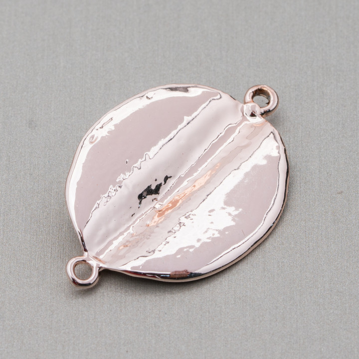 Zamak Components With 2 Rings Oval Leaf 26x40mm 30pcs Light Rose Gold