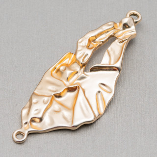 Zamak Components With 2 Rings Stylized Leaf 20x54mm 20pcs Light Golden