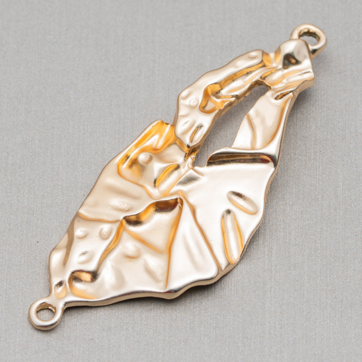 Zamak Components With 2 Rings Stylized Leaf 20x54mm 20pcs Light Golden