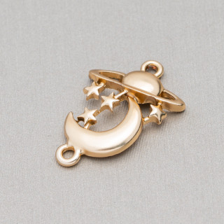 Composants Zamak Avec 2 Anneaux Lune Etoiles Et Planètes 18x26mm 45pz Lumière Dorée