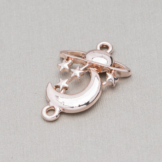 Zamak Components With 2 Rings Moon Stars And Planets 18x26mm 45pcs Light Rose Gold