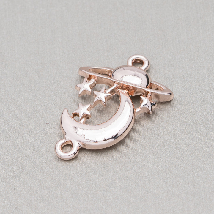 Componentes De Zamak Con 2 Anillos Luna Estrellas Y Planetas 18x26mm 45pz Oro Rosa Claro
