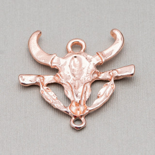 Zamak Components With 2 Rings Buffalo Head 31x31mm 30τμχ Ανοιχτό Ροζ Χρυσό