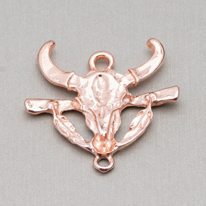 Zamak Components With 2 Rings Buffalo Head 31x31mm 30τμχ Ανοιχτό Ροζ Χρυσό