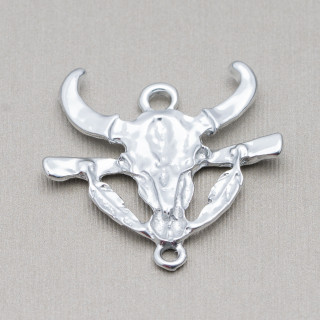 Zamak Components With 2 Rings Buffalo Head 31x31mm 30pcs Silver